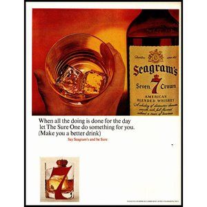 1966 Seagram's Seven 7 Crown Whiskey Vintage Print Ad Better Drink Bar Wall Art